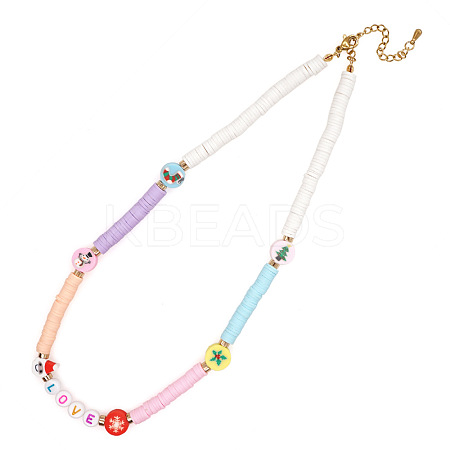 Christmas Theme Glass & Imitation Pearl & Brass LOVE Heishi Beaded Necklaces GF3195-8-1
