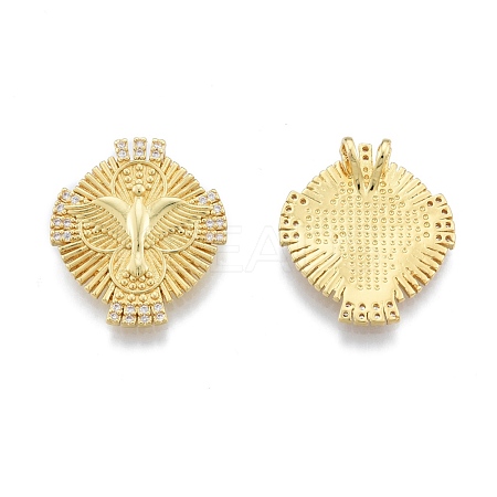Brass Micro Pave Clear Cubic Zirconia Pendants KK-G431-16G-1