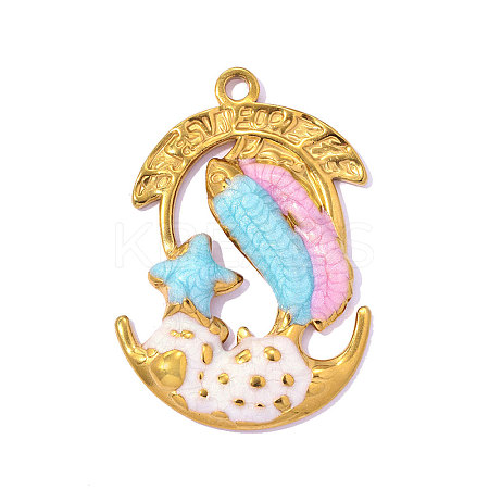 304 Stainless Steel Enamel Pendants STAS-OY017-33G-1