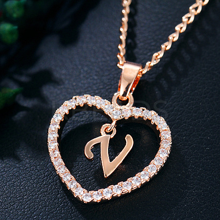 Alloy Crystal Rhinestone Heart with Initial Pendant Necklaces WGD4CFD-22-1