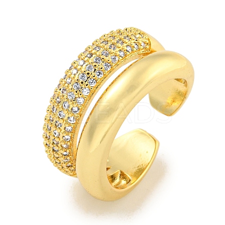 Rack Plating Brass Micro Pave Cubic Zirconia Open Cuff Ring for Women RJEW-C082-12G-1