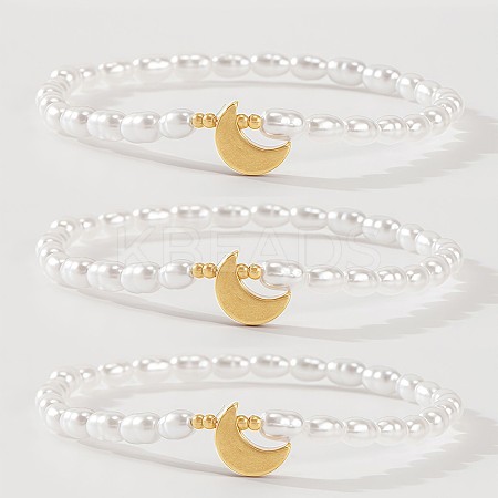 3Pcs Synthetic Non-magnetic Hematite & Imitation Pearl Beaded Stretch Bracelet Sets for Women DB0694-4-1