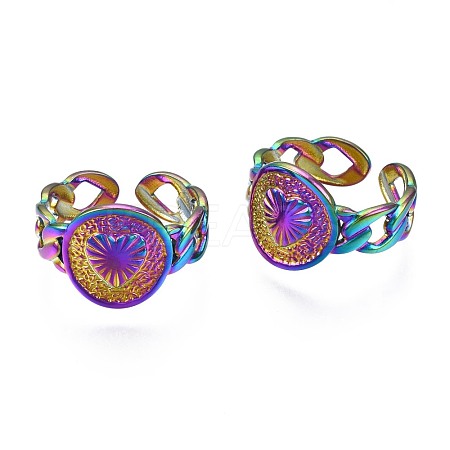 304 Stainless Steel Chunky Heart Cuff Ring RJEW-N038-105-1
