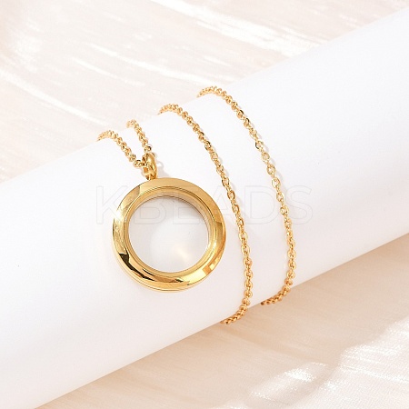 304 Stainless Steel Visible Flat Round Locket Pendant Pet Urn Ashes Necklaces NJEW-S455-08G-1