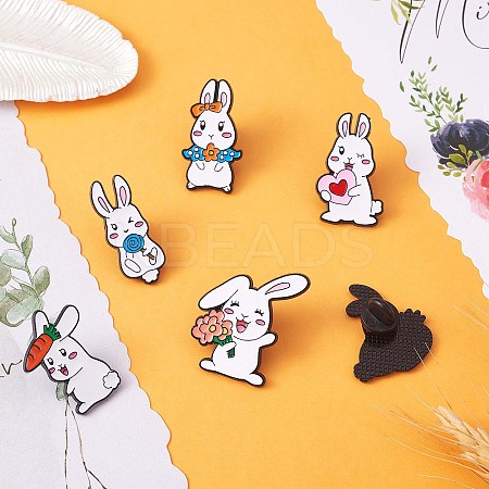 6Pcs 6 Style Carrot & Flower & Heart & Lollypop Rabbit Enamel Pins JBR087A-1