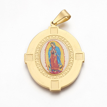 304 Stainless Steel Lady of Guadalupe Pendants STAS-F185-31G-1