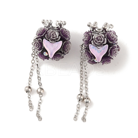 Handmade Flower Polymer Clay Rhinestone Tassel Dangle Beads CLAY-H003-02P-02-1