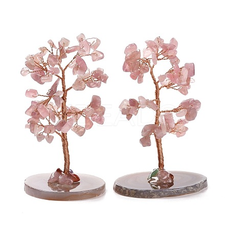 Natural Rose Quartz Chips & Agate Pedestal Display Decorations DJEW-A001-04C-1