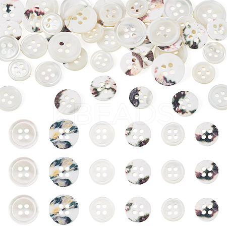 45Pcs 3 Styles 4-Holes Shell Buttons BUTT-TA0001-28-1