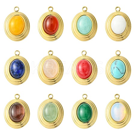 12Pcs 12 Styles Natural Gemstone Pendants STAS-CJ0002-60-1