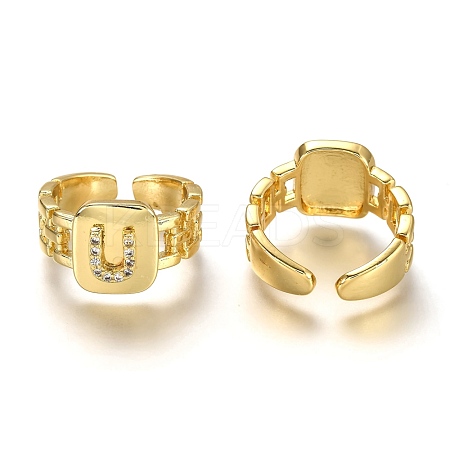 Brass Micro Pave Clear Cubic Zirconia Cuff Rings RJEW-H541-01U-G-1