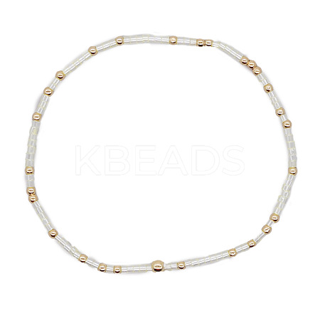 Minimalist Glass Seed Beads & Brass Beads Stretch Bracelets for Women BC0195-18-1