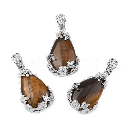 Natural Tiger Eye Pendants G-P393-P04-1