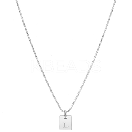 1Pc Stainless Steel Letter Rectangle Pendant Necklaces NJEW-LP0001-34L-P-1