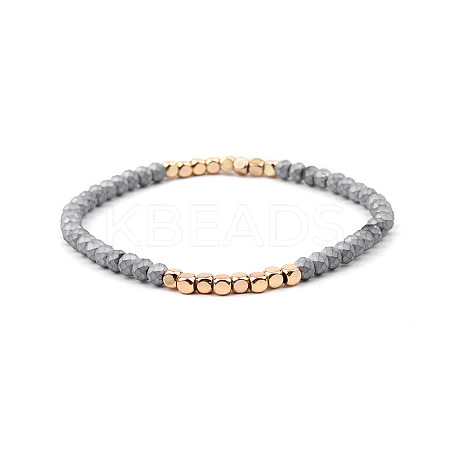Gold-tone Miyuki Elastic Crystal Beaded Bracelet with Acrylic Tube Beads ST8366163-1