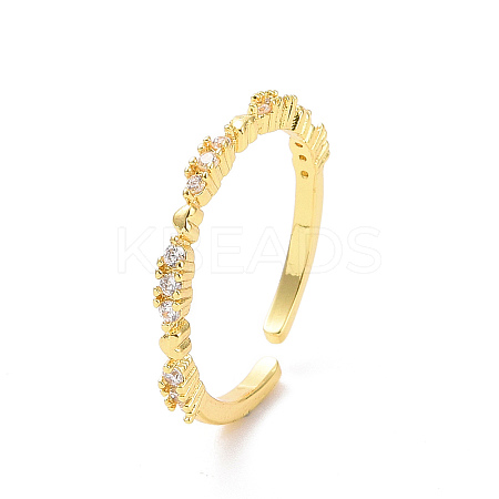Clear Cubic Zirconia Heart Open Cuff Ring RJEW-H127-35G-1