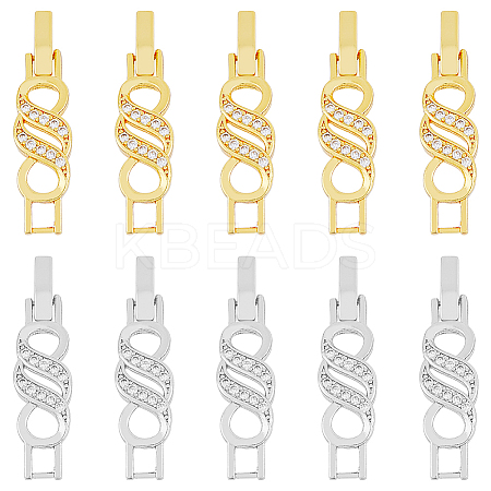 10Pcs 2 Colors Rack Plating Brass Micro Pave Clear Cubic Zirconia Watch Band Clasps ZIRC-DC0001-08-1