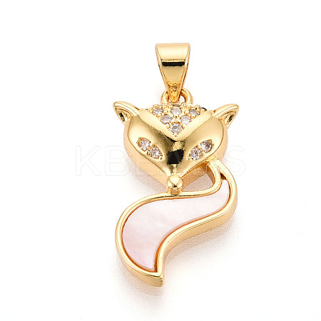 Brass Micro Pave Clear Cubic Zirconia Pendants KK-N268-15G-1
