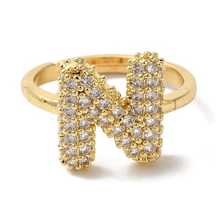 Rack Plating Letter Brass Micro Pave Clear Cubic Zirconia Adjustable Rings for Women KK-S391-03G-N-1
