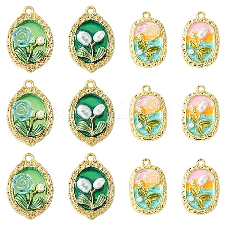 16pcs 4 styles Rack Plating Alloy Enamel Pendants ENAM-YW0005-42-1