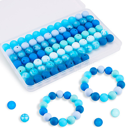 80Pcs 8 Colors Round Food Grade Eco-Friendly Silicone Focal Beads SIL-TA0001-95A-1