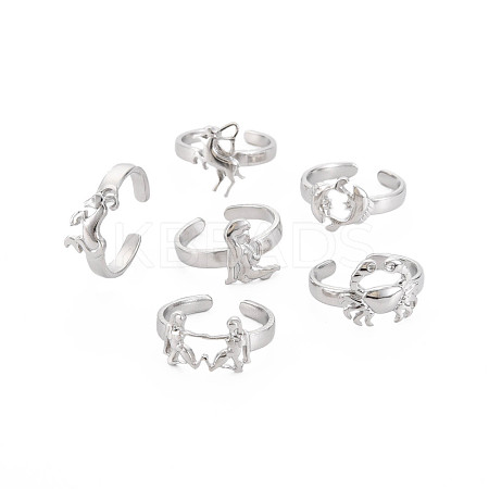 Non-Tarnish 304 Stainless Steel 12 Constellations/Zodiac Signs Open Cuff Ring for Women RJEW-S405-156P-1