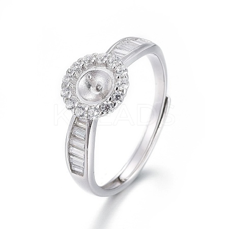Adjustable Rhodium Plated 925 Sterling Silver Finger Design Ring Mounts Fittings with Pearl Seat STER-F048-07P-1