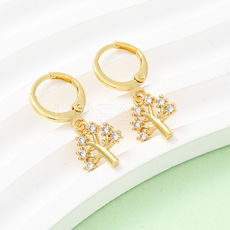 Brass Micro Pave Clear Cubic Zirconia Tree Hoop Earrings EJEW-K267-26G-1