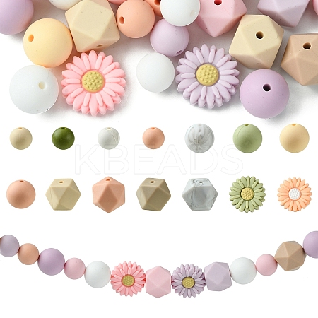 48Pcs 14 Styles Food Grade Eco-Friendly Silicone Focal Beads DIY-YW0008-83E-1