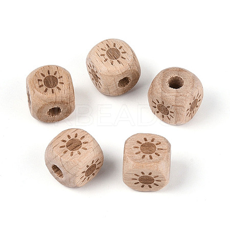 Laser Engraved Beech Wood European Beads WOOD-T033-08A-1