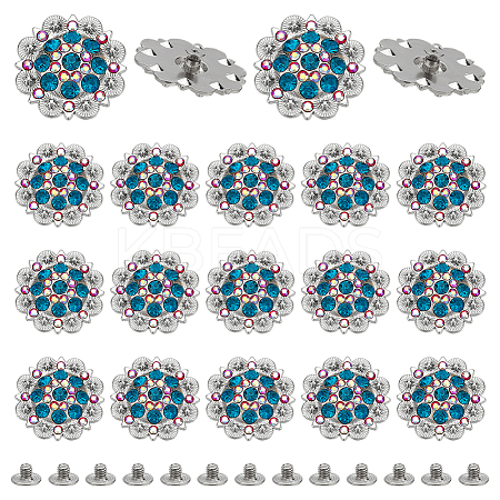 20Pcs Flower Zinc Alloy & Rhinestone & Glass Rivets BUTT-NB0001-84A-1