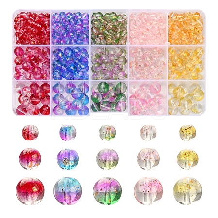565Pcs 15 Style Transparent Spray Painted Glass Beads Strands GLAA-YW0001-47-1