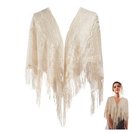 Lace Flower Detachable Polyester Shawl AJEW-WH20072-43A-1