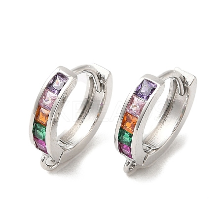 Rack Plating Brass Pave Colorful Cubic Zirconia Hoop Earrings Findings KK-Q781-06P-1