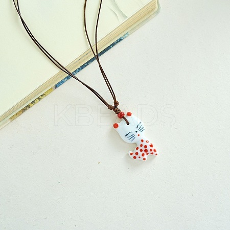 Porcelain Pendant Adjustable Imitation Leather Cord Necklaces for Women FS-WGE6687-07-1