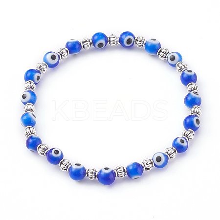 Handmade Round Evil Eye Lampwork Beaded Stretch Bracelets LS-X-BJEW-JB05974-02-1