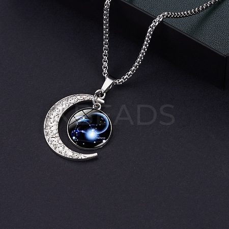 Alloy & Glass Luminous Moon Constellation Pendant Necklaces WG12A0F-12-1