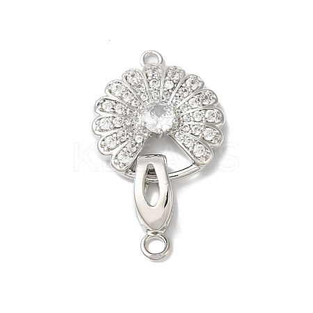 Rack Plating Brass Micro Pave Clear Cubic Zirconia Fold Over Clasps KK-A222-14P-1
