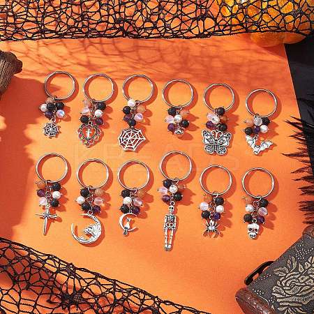 12Pcs Mixed Stone Keychains KEYC-JKC01306-1