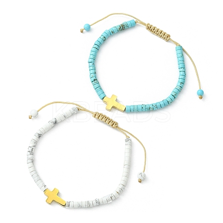 2Pcs 2 Style Natural Howlite & Synthetic Turquoise Braided Bead Bracelets Set BJEW-JB09464-02-1