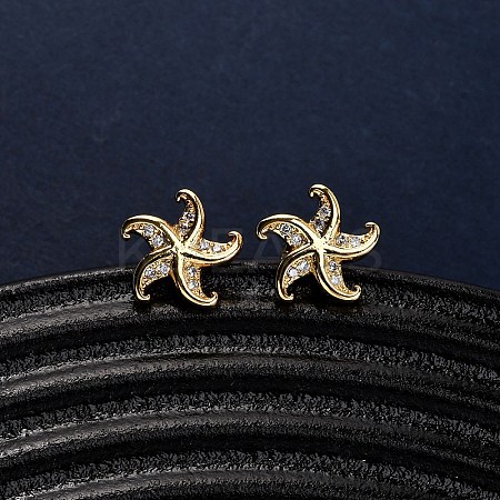 Brass Micro Pave Clear Cubic Zirconia Stud Earrings EJEW-D328-04G-04-1