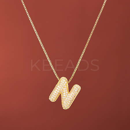 Brass Micro Pave Clear Cubic Zirconia Initial Pendant Necklaces for Women FS-WGDC51D-14-1