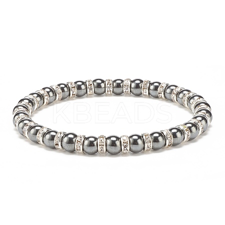 Synthetic Hematite Stretch Bracelet Rhinestone Beaded BJEW-JB08335-01-1