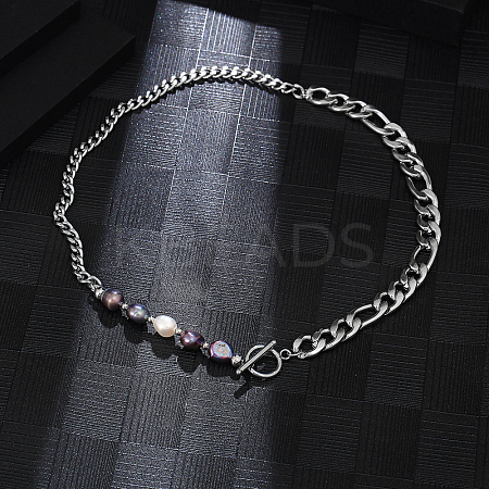 Stainless Steel Baroque Pearl Necklaces for Unisex EU6768-1