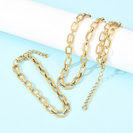 304 Stainless Steel Cable Chains Bracelet & Necklace Jewelry Sets SJEW-L199-04G-1