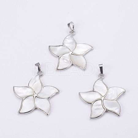 Natural White Shell Mother of Pearl Shell Pendants SSHEL-L008-24B-1