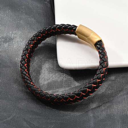 Ion Plating(IP) Braided Microfiber Leather Cord Bracelets for Men BJEW-Z081-14G-1