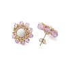 Flower Glass Seed Beaded with Natural Mashan Jade Stud Earrings for Women EJEW-MZ00208-03-1