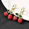 Brass Enamel Strawberry Dangle Earrings EJEW-L305-04G-2