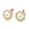 Rack Plating Alloy Flat Round Stud Earrings with ABS Pearl Beaded and 304 Stainless Steel Pin EJEW-B030-03G-1